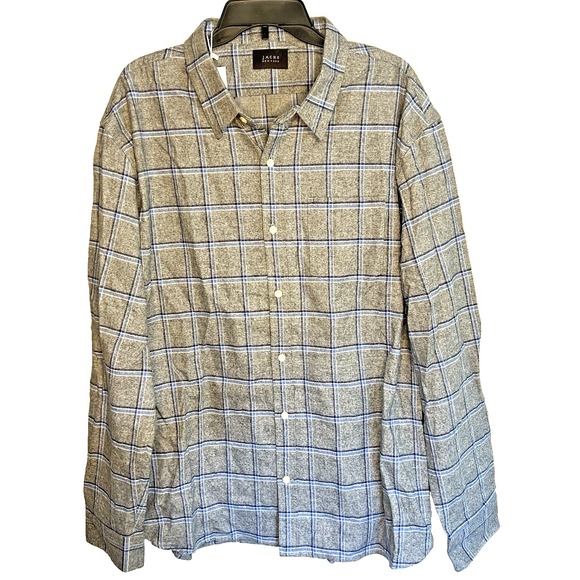 JACHS New York Flannel Button Up Shirt Men's XXL 2XL Gray Blue Plaid NEW - Picture 1 of 9